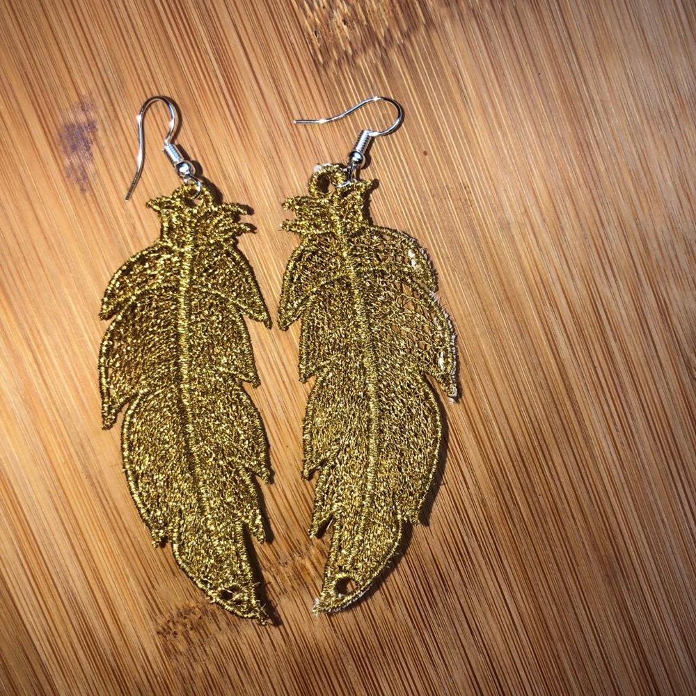 Embroidered Lace Feather Earrings